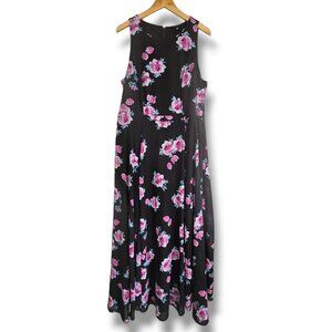 Torrid Black Floral Maxi Dress Size 16 Sleeveless Long Pink Rose Valentine's Day